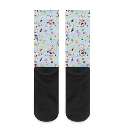 Watercolor Cartoon Cow Pattern Print Crew Socks