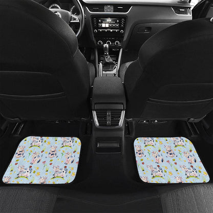 Watercolor Cartoon Cow Pattern Print Front and Back Car Floor Mats