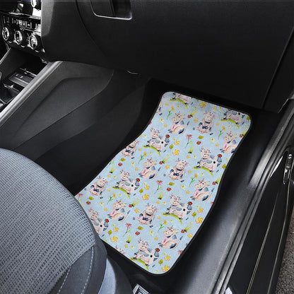 Watercolor Cartoon Cow Pattern Print Front and Back Car Floor Mats