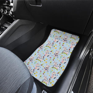 Watercolor Cartoon Cow Pattern Print Front and Back Car Floor Mats