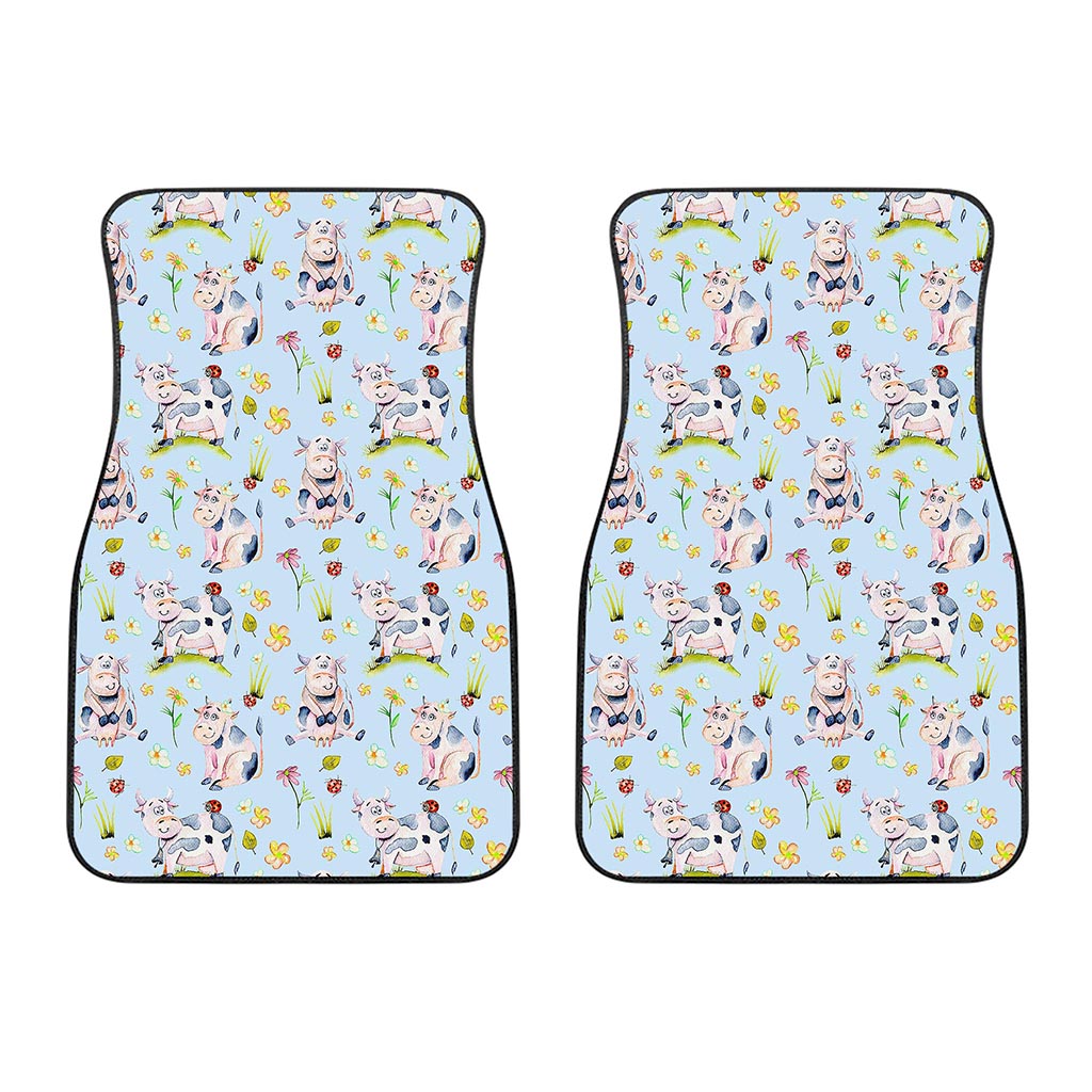 Watercolor Cartoon Cow Pattern Print Front Car Floor Mats