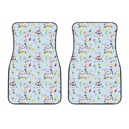 Watercolor Cartoon Cow Pattern Print Front Car Floor Mats