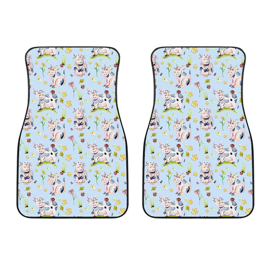 Watercolor Cartoon Cow Pattern Print Front Car Floor Mats