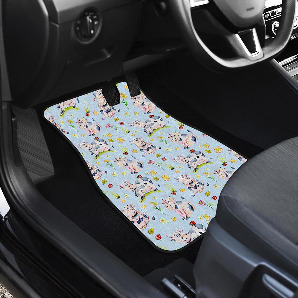 Watercolor Cartoon Cow Pattern Print Front Car Floor Mats