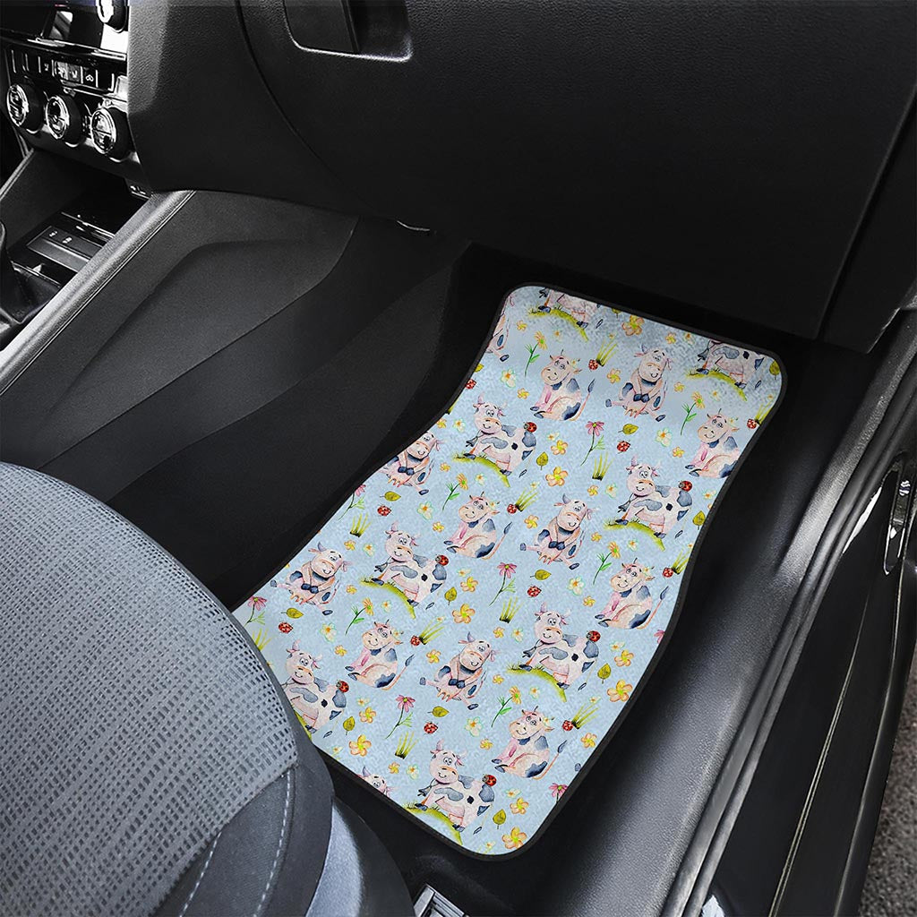 Watercolor Cartoon Cow Pattern Print Front Car Floor Mats