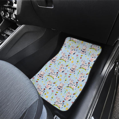 Watercolor Cartoon Cow Pattern Print Front Car Floor Mats