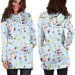 Watercolor Cartoon Cow Pattern Print Hoodie Dress GearFrost