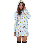 Watercolor Cartoon Cow Pattern Print Hoodie Dress GearFrost