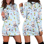 Watercolor Cartoon Cow Pattern Print Hoodie Dress GearFrost