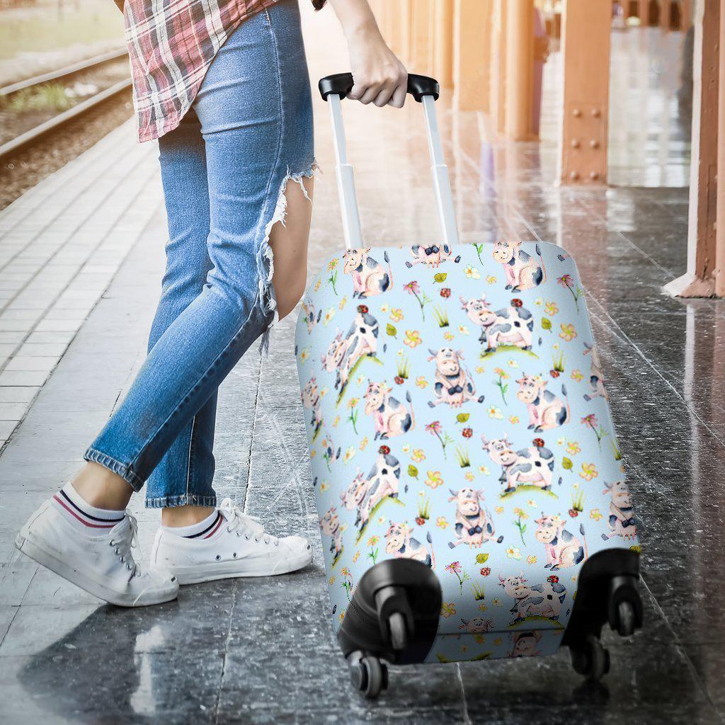 Watercolor Cartoon Cow Pattern Print Luggage Cover GearFrost