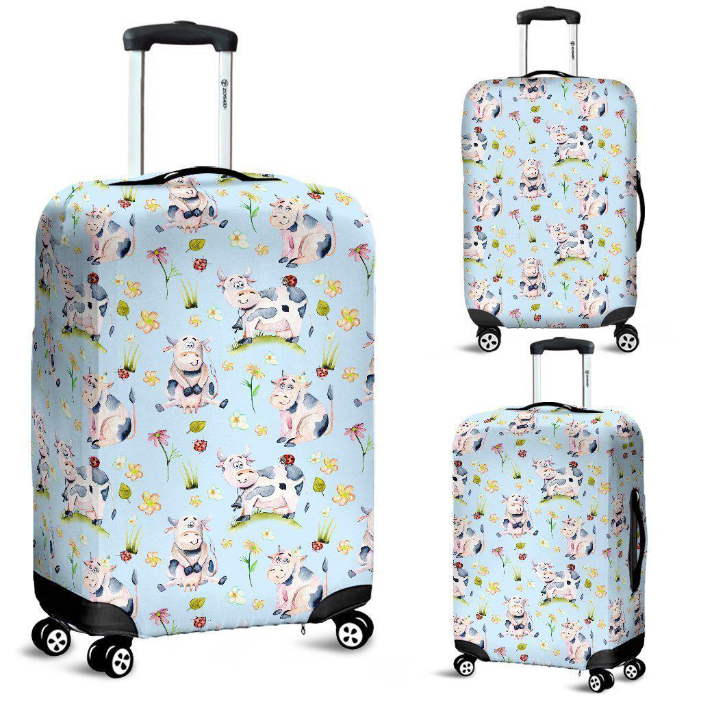 Watercolor Cartoon Cow Pattern Print Luggage Cover GearFrost