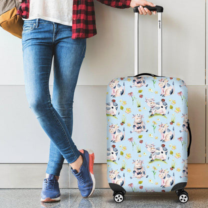 Watercolor Cartoon Cow Pattern Print Luggage Cover GearFrost