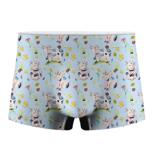 Watercolor Cartoon Cow Pattern Print Men's Boxer Briefs