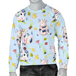 Watercolor Cartoon Cow Pattern Print Men's Crewneck Sweatshirt GearFrost