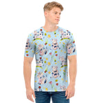 Watercolor Cartoon Cow Pattern Print Men's T-Shirt