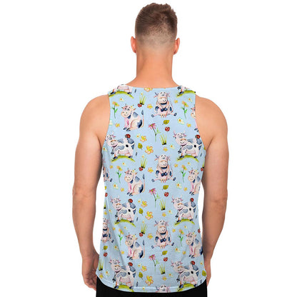 Watercolor Cartoon Cow Pattern Print Men's Tank Top