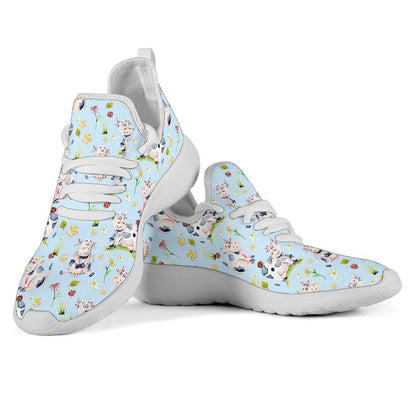 Watercolor Cartoon Cow Pattern Print Mesh Knit Shoes GearFrost