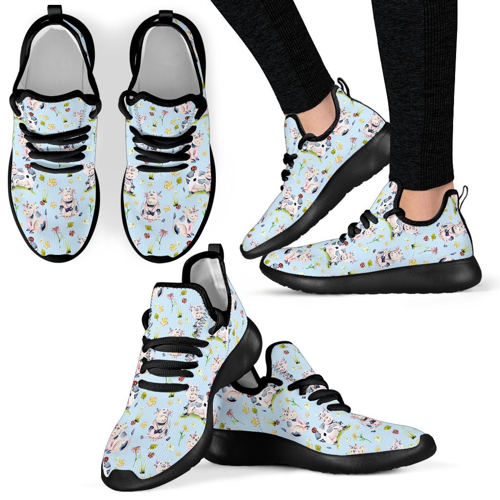 Watercolor Cartoon Cow Pattern Print Mesh Knit Shoes GearFrost
