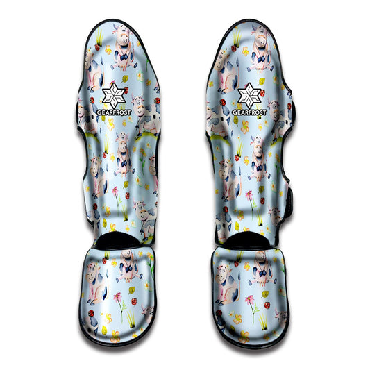 Watercolor Cartoon Cow Pattern Print Muay Thai Shin Guard