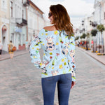 Watercolor Cartoon Cow Pattern Print Off Shoulder Sweatshirt GearFrost