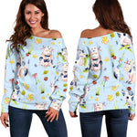 Watercolor Cartoon Cow Pattern Print Off Shoulder Sweatshirt GearFrost