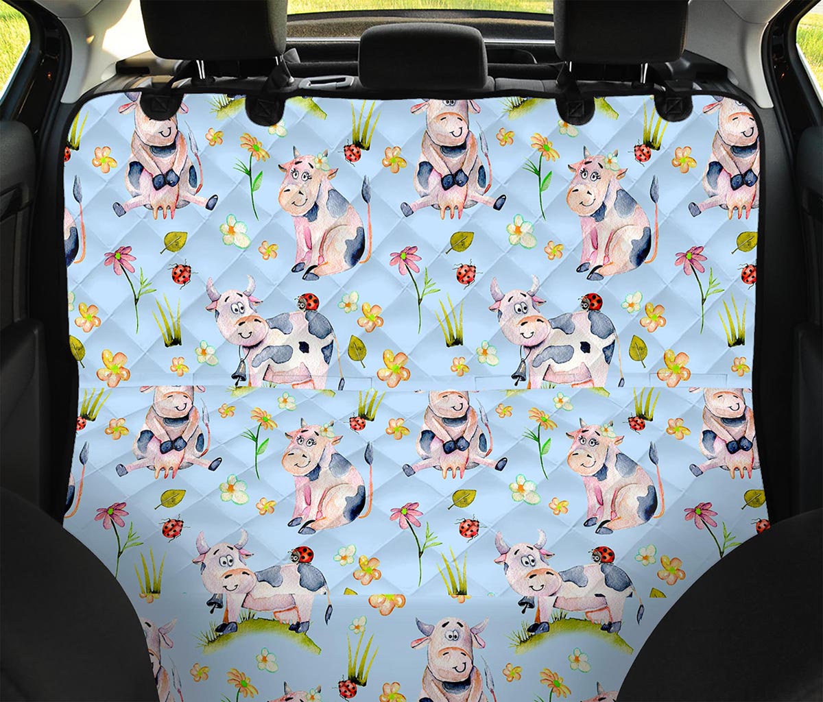 Watercolor Cartoon Cow Pattern Print Pet Car Back Seat Cover