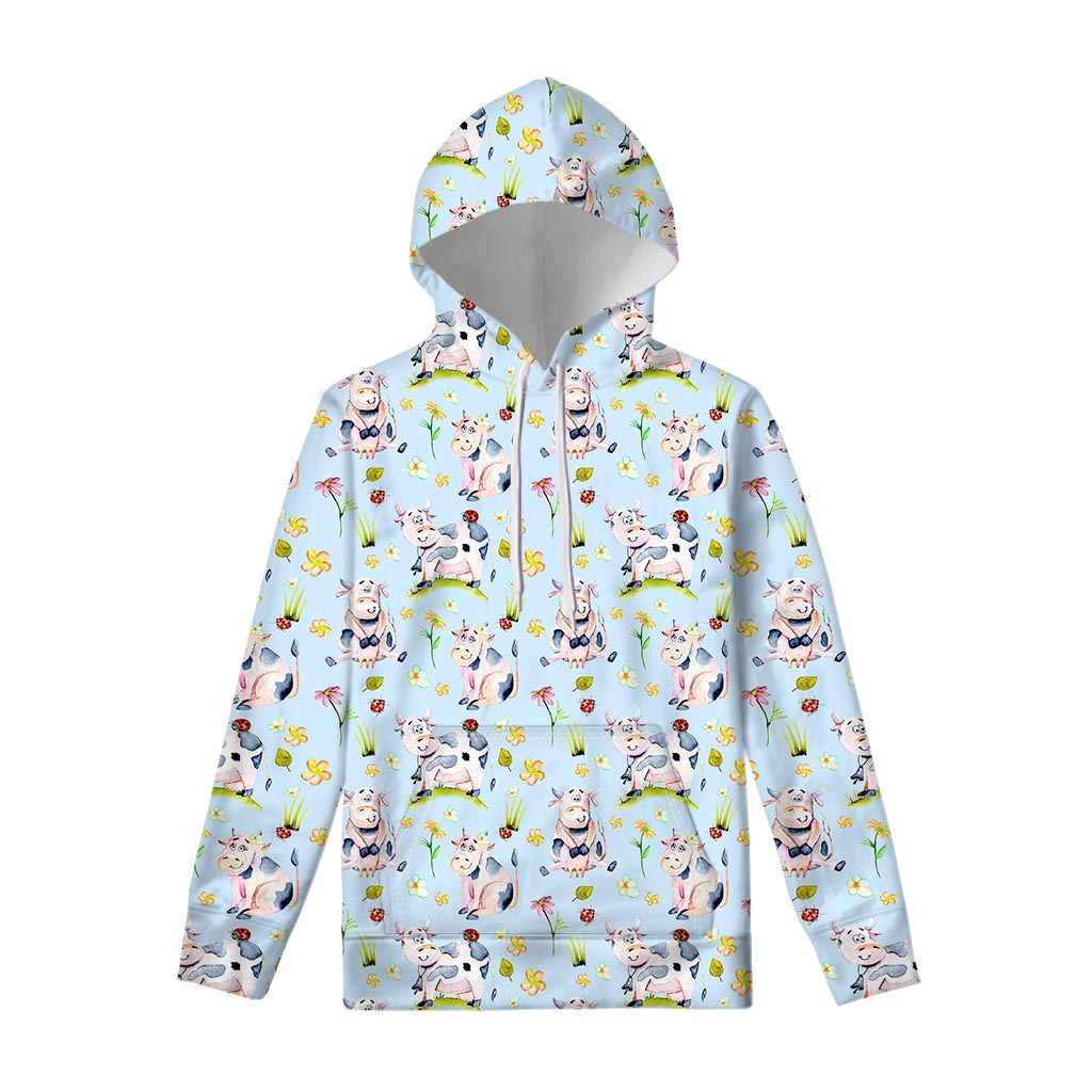 Watercolor Cartoon Cow Pattern Print Pullover Hoodie