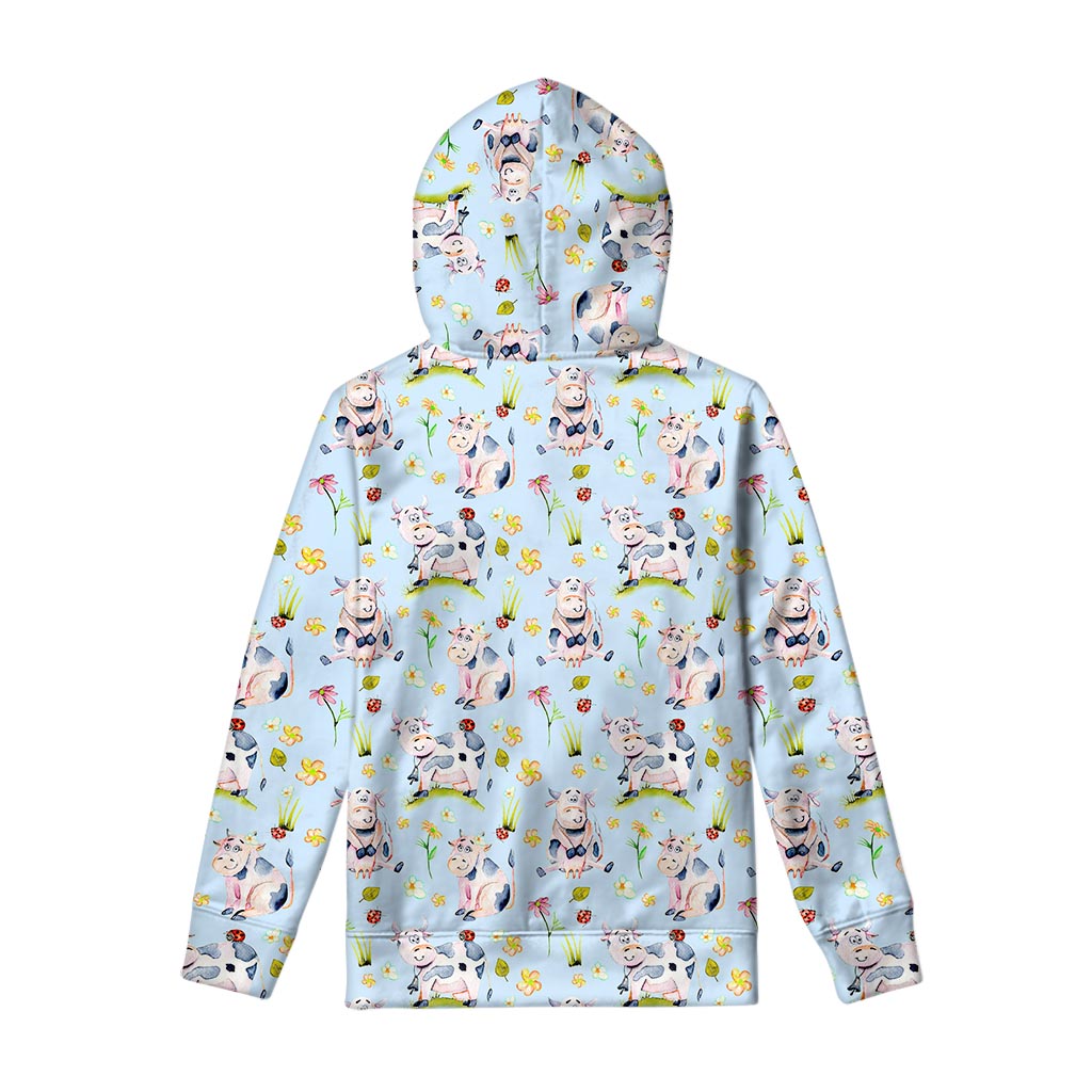 Watercolor Cartoon Cow Pattern Print Pullover Hoodie