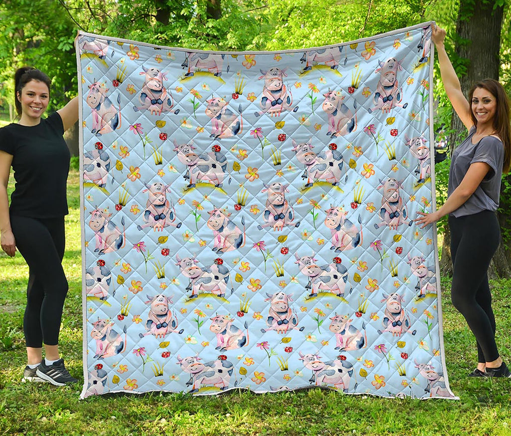 Watercolor Cartoon Cow Pattern Print Quilt