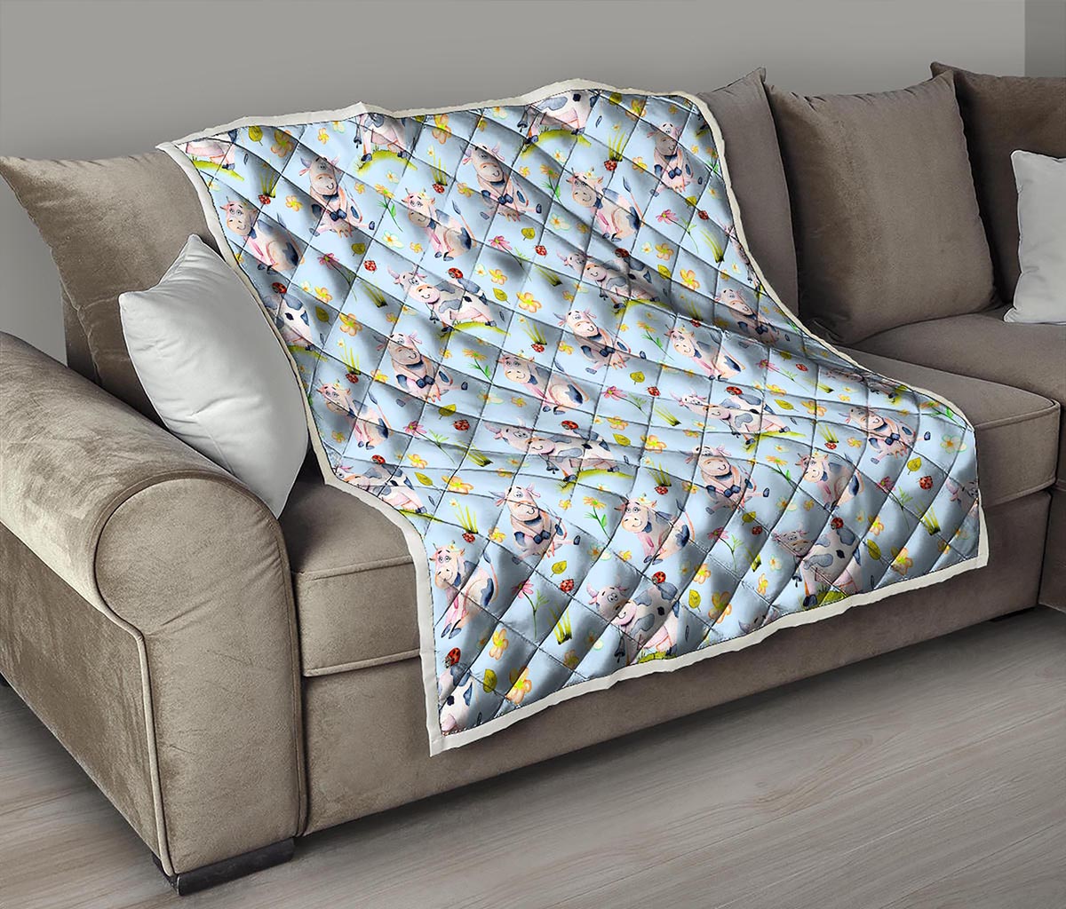 Watercolor Cartoon Cow Pattern Print Quilt