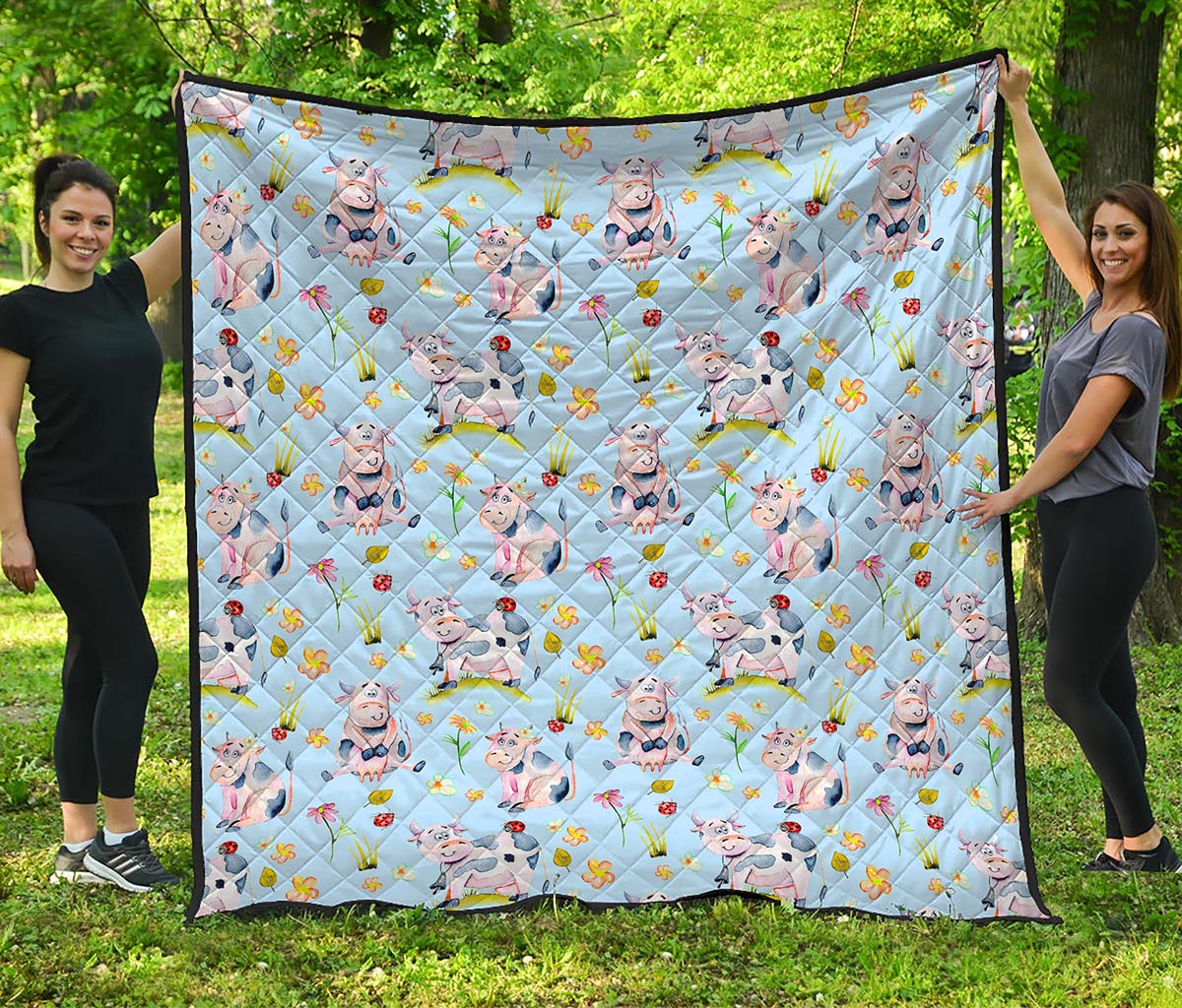 Watercolor Cartoon Cow Pattern Print Quilt