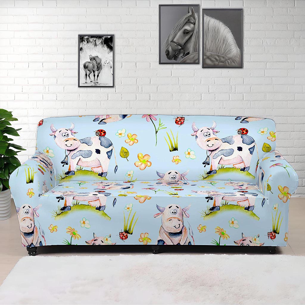Watercolor Cartoon Cow Pattern Print Sofa Cover