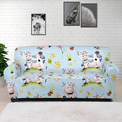 Watercolor Cartoon Cow Pattern Print Sofa Cover
