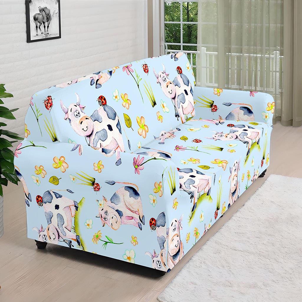Watercolor Cartoon Cow Pattern Print Sofa Cover