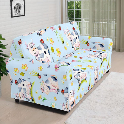 Watercolor Cartoon Cow Pattern Print Sofa Cover