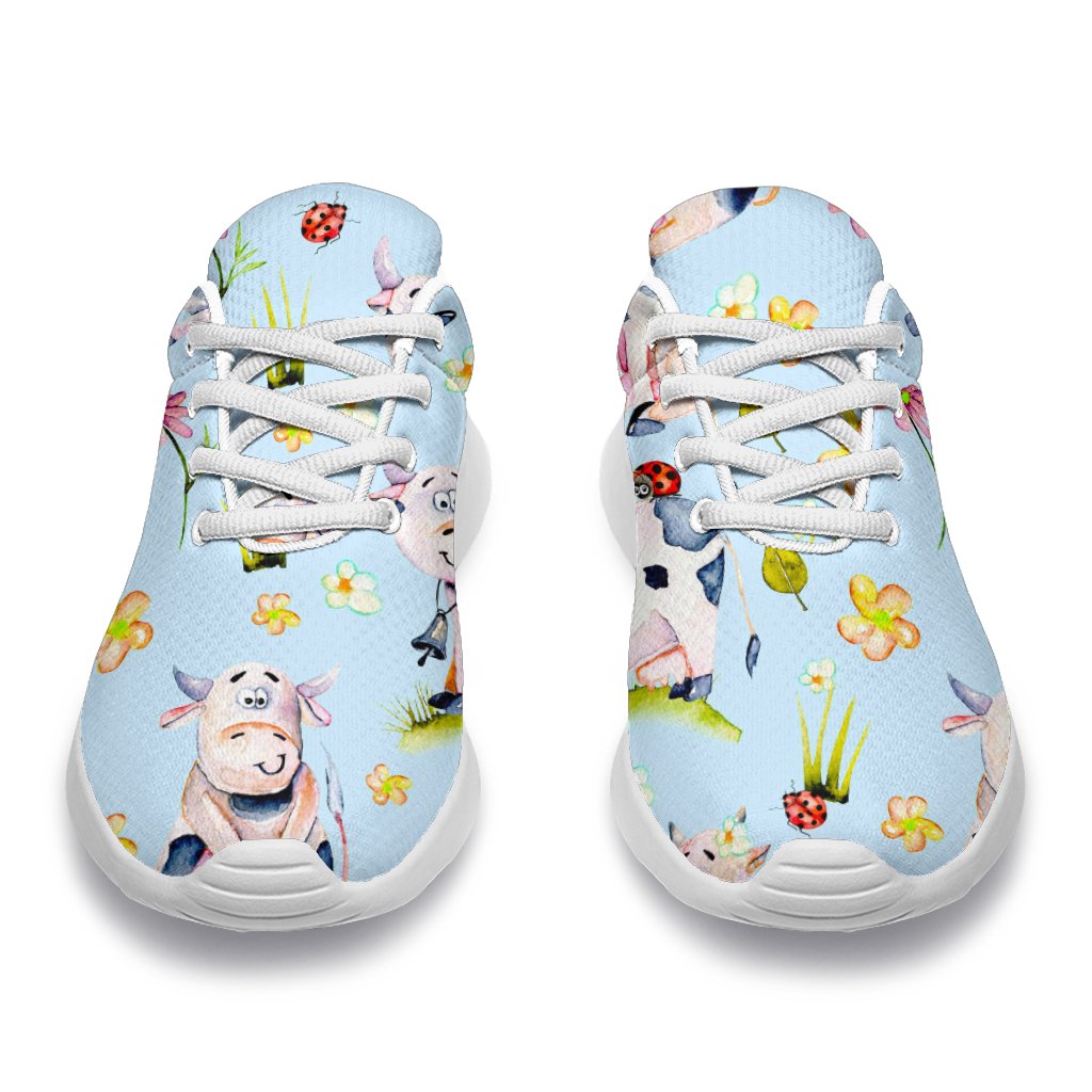 Watercolor Cartoon Cow Pattern Print Sport Shoes GearFrost