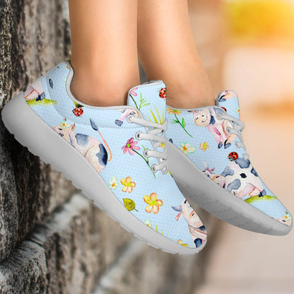 Watercolor Cartoon Cow Pattern Print Sport Shoes GearFrost