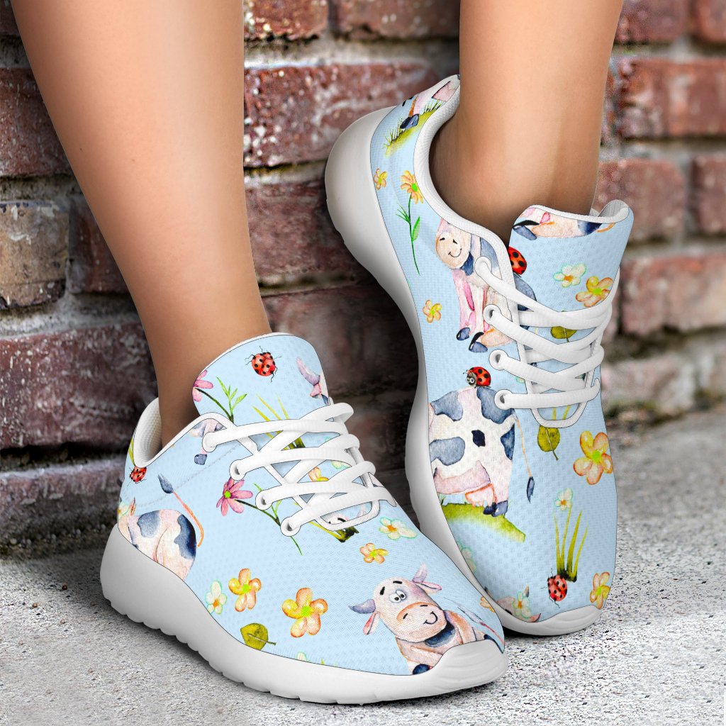 Watercolor Cartoon Cow Pattern Print Sport Shoes GearFrost