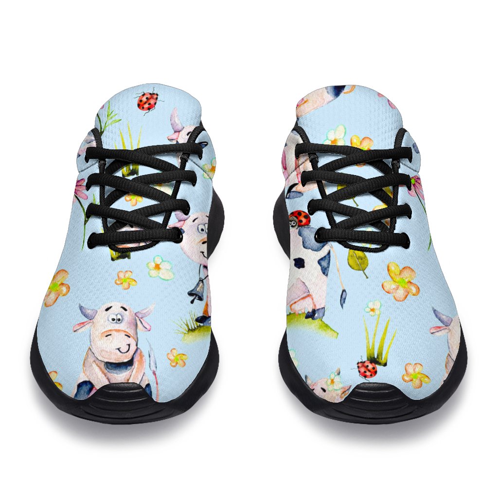 Watercolor Cartoon Cow Pattern Print Sport Shoes GearFrost