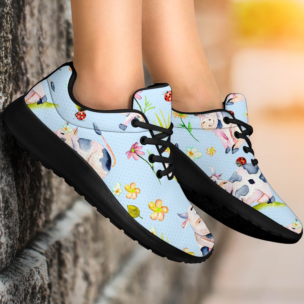 Watercolor Cartoon Cow Pattern Print Sport Shoes GearFrost