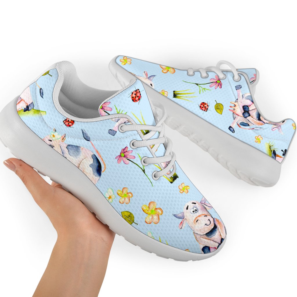Watercolor Cartoon Cow Pattern Print Sport Shoes GearFrost