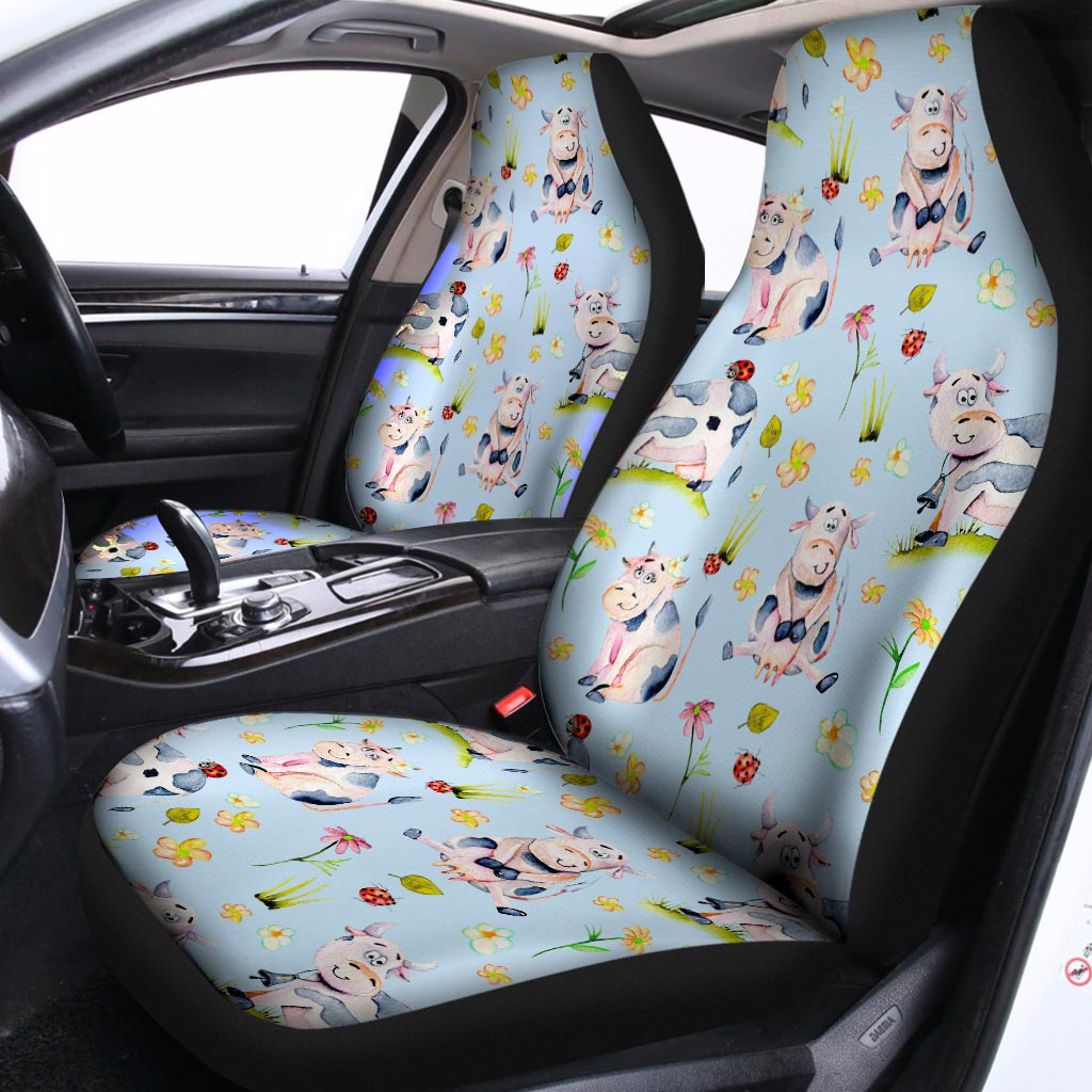 Watercolor Cartoon Cow Pattern Print Universal Fit Car Seat Covers