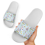 Watercolor Cartoon Cow Pattern Print White Slide Sandals