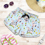 Watercolor Cartoon Cow Pattern Print Women's Shorts