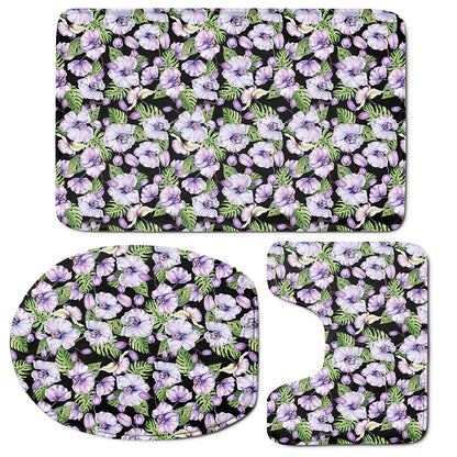 Watercolor Cattleya Pattern Print 3 Piece Bath Mat Set