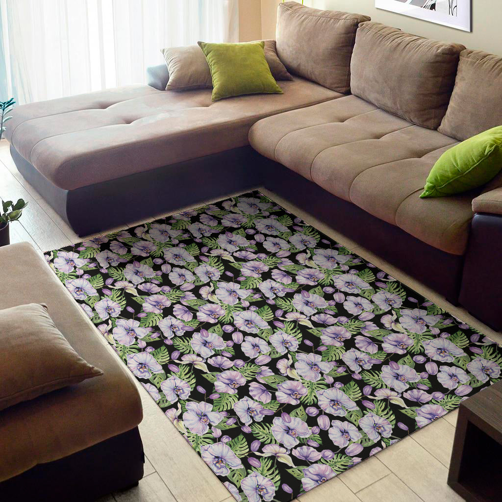 Watercolor Cattleya Pattern Print Area Rug