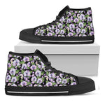 Watercolor Cattleya Pattern Print Black High Top Shoes