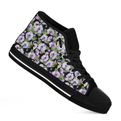 Watercolor Cattleya Pattern Print Black High Top Shoes