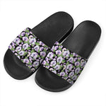 Watercolor Cattleya Pattern Print Black Slide Sandals