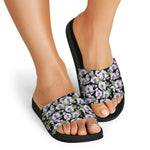 Watercolor Cattleya Pattern Print Black Slide Sandals